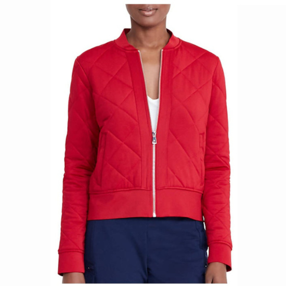 NEW Lauren Ralph Red Quilted Jersey Bomber Jacket